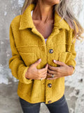 Full Size Fuzzy Button Up Drop Shoulder Jacket - Trendsi - Flyclothing LLC