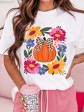 Pumpkin Floral Graphic Round Neck T-Shirt - Trendsi - Flyclothing LLC