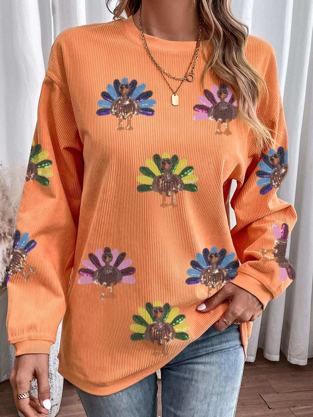 Turkey Graphic Corded Baggy Sweatshirt - Trendsi - Flyclothing LLC