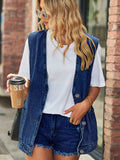 Full Size V-Neck Button Up Denim Vest - Trendsi - Flyclothing LLC