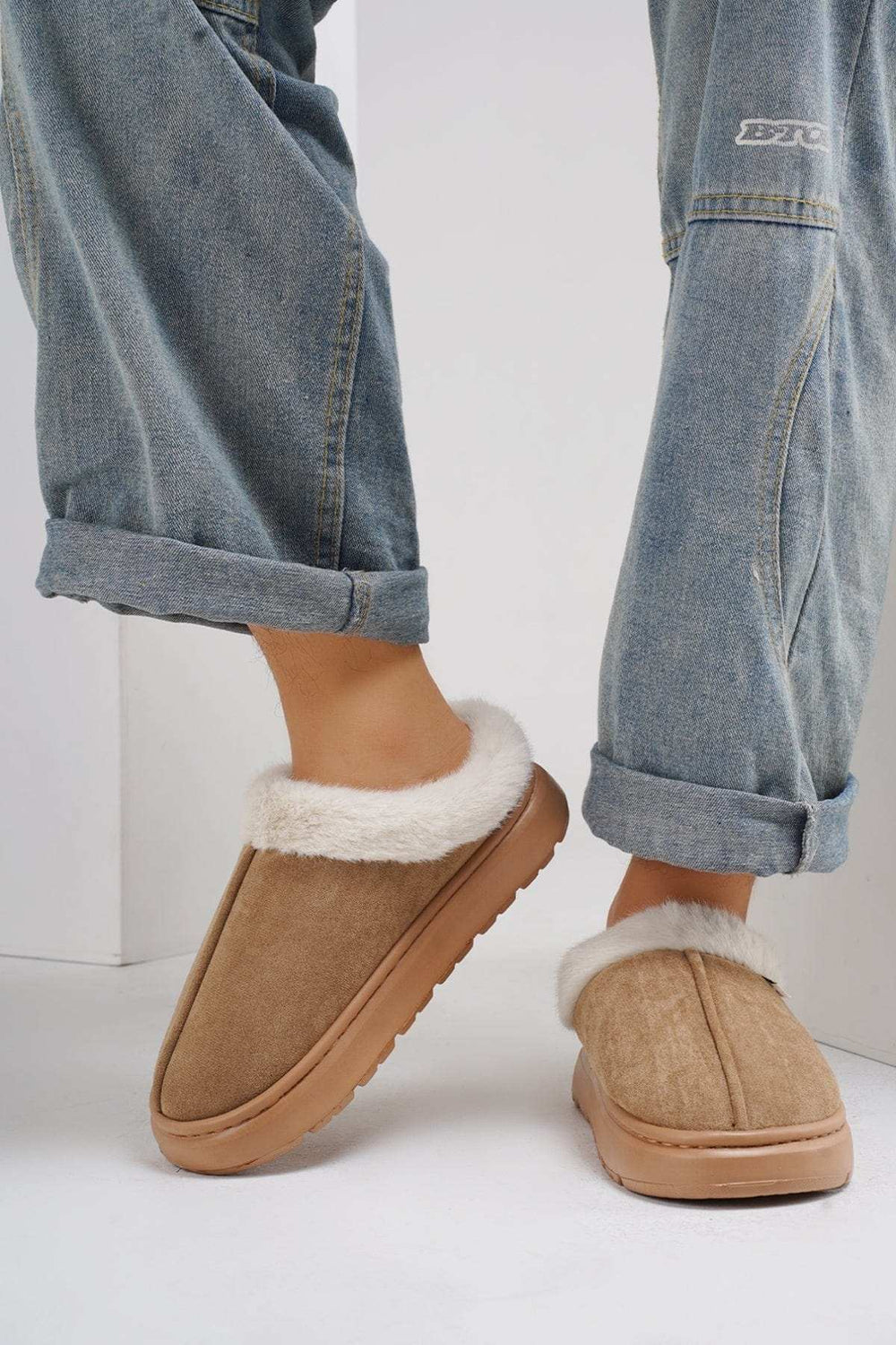 Furry Round Toe Platform Slippers - Trendsi - Flyclothing LLC