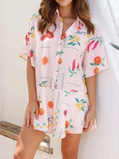 Printed Collared Neck Half Sleeve Romper - Trendsi - Flyclothing LLC