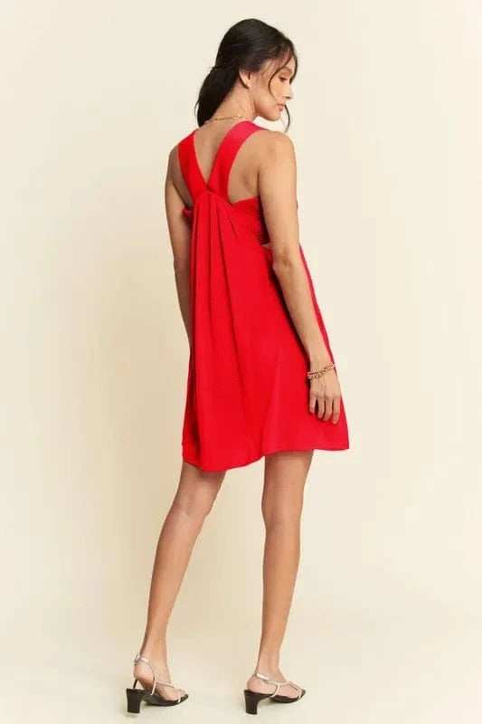 Davi & Dani Washed Satin Cutout Skirt Bandeau Mini Dress - Trendsi - Flyclothing LLC