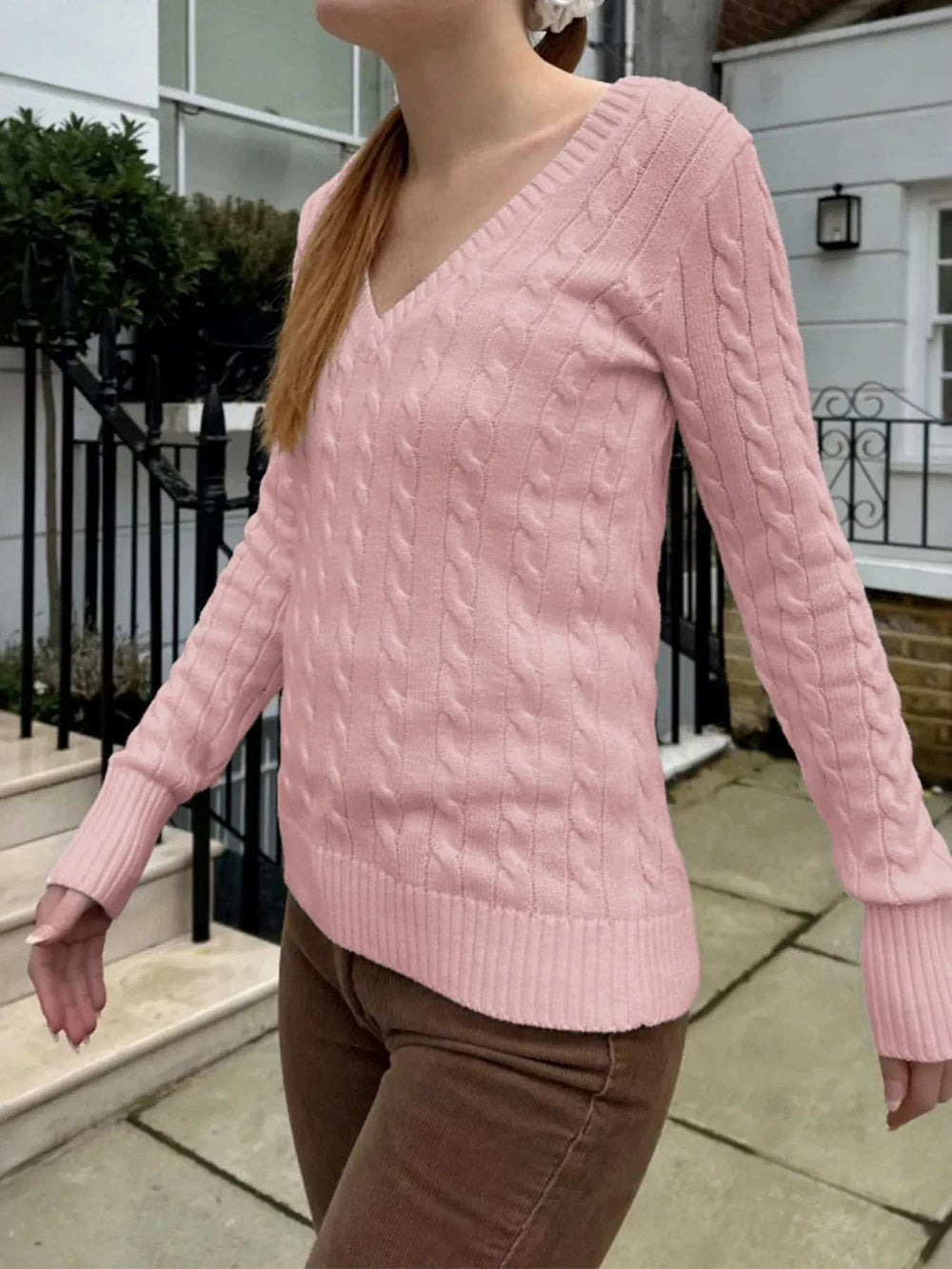 Cable Knit V-Neck Sweater - Trendsi - Flyclothing LLC