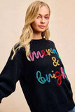 BiBi Tinsel Lettering Christmas Sweater - Trendsi - Flyclothing LLC
