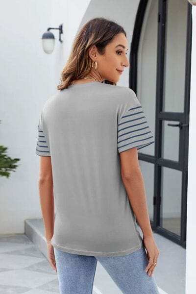 Color Block Round Neck Short Sleeve T-Shirt - Trendsi - Flyclothing LLC