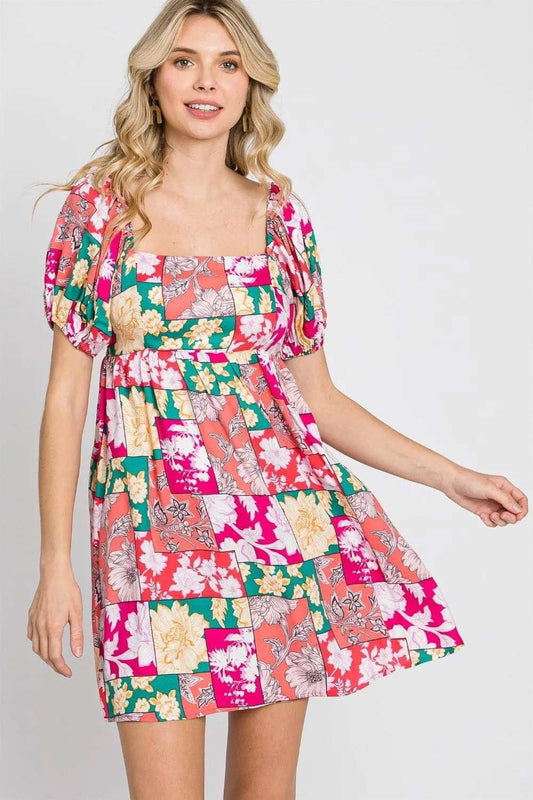 GeeGee Floral Ruff Sleeve Mini Dress - Trendsi - Flyclothing LLC