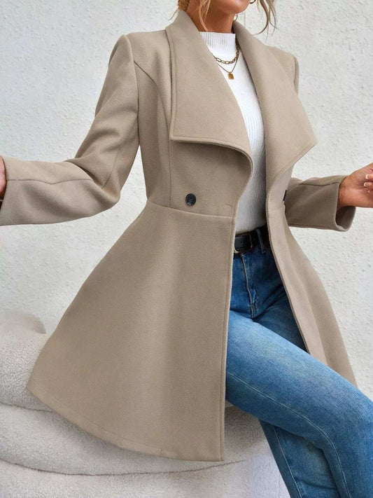 Collared Neck Double Breasted Coat - Trendsi - Flyclothing LLC