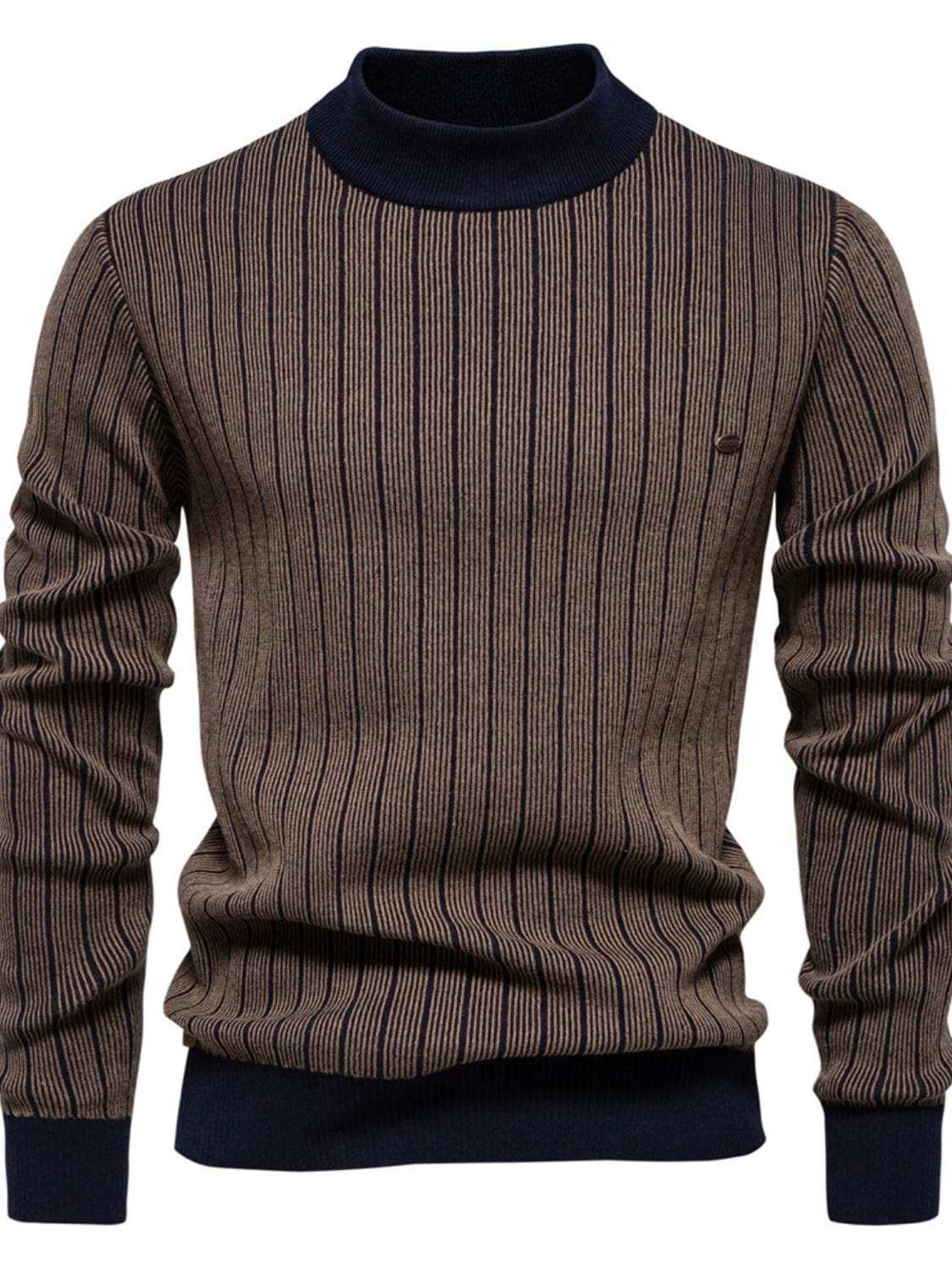 Men's Mock Neck Contrast Striped Sweater - Trendsi - Flyclothing LLC