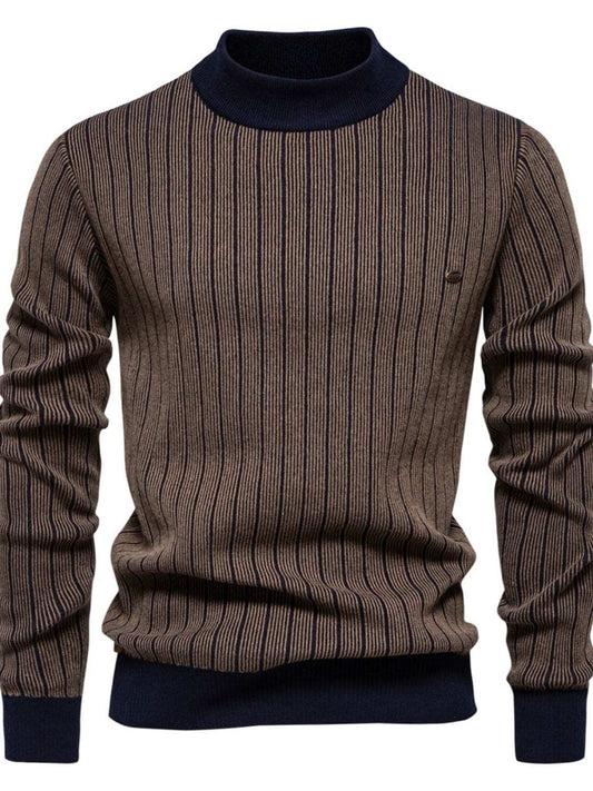 Men's Mock Neck Contrast Striped Sweater - Trendsi - Flyclothing LLC