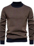 Men's Mock Neck Contrast Striped Sweater - Trendsi - Flyclothing LLC