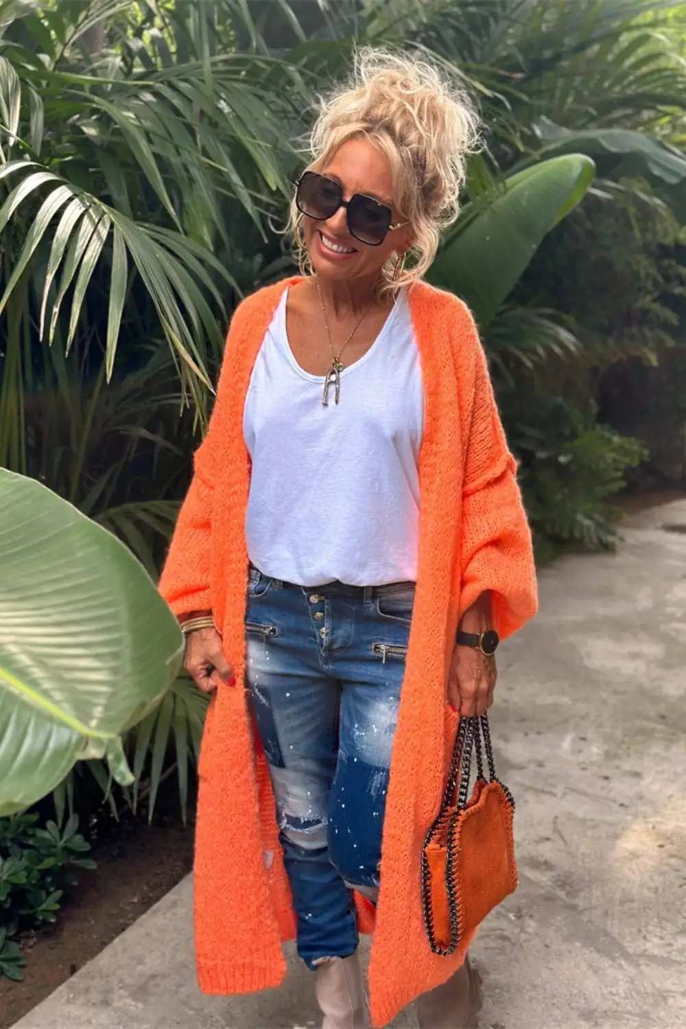 Letter Dropped Shoulder Long Sleeve Cardigan - Trendsi - Flyclothing LLC