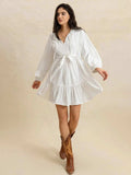 Tiered Tie Neck Long Sleeve Mini Dress - Trendsi - Flyclothing LLC