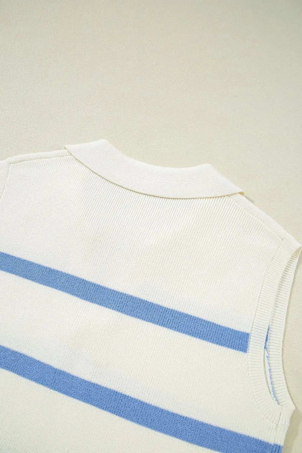 Stripe Split V Neck Collared Ribbed Sweater Vest - Trendsi - Flyclothing LLC