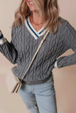 Cable-Knit V-Neck Long Sleeve Sweater - Trendsi - Flyclothing LLC