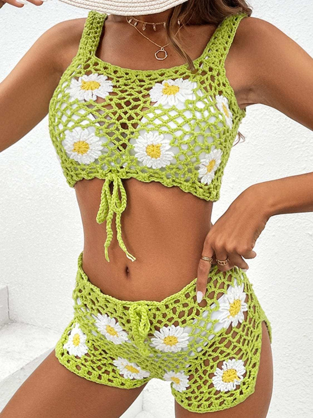 Flower Cutout Wide Strap Two-Piece Cover Up - Trendsi - Flyclothing LLC