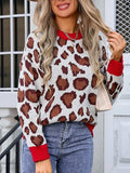 Leopard Round Neck Long Sleeve Sweater - Trendsi - Flyclothing LLC