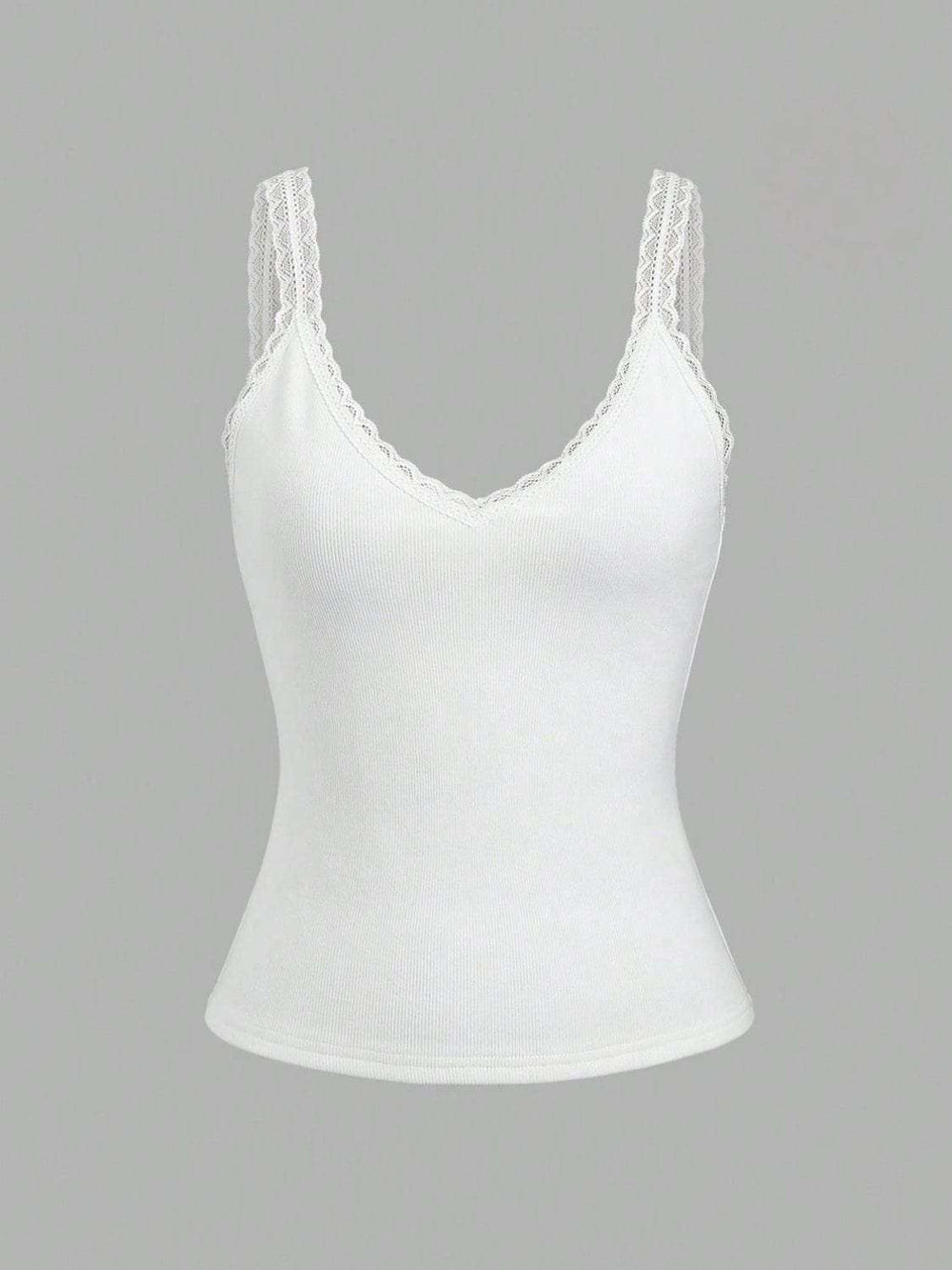 Lace Detail V-Neck Wide Strap Tank - Trendsi - Flyclothing LLC
