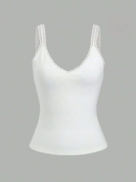 Lace Detail V-Neck Wide Strap Tank - Trendsi - Flyclothing LLC