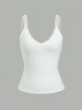 Lace Detail V-Neck Wide Strap Tank - Trendsi - Flyclothing LLC