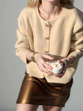 Bow Button Down Round Neck Long Sleeve Cardigan - Trendsi - Flyclothing LLC