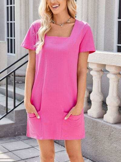 Lovelet Square Neck Short Sleeve Mini Tee Dress - Trendsi - Flyclothing LLC