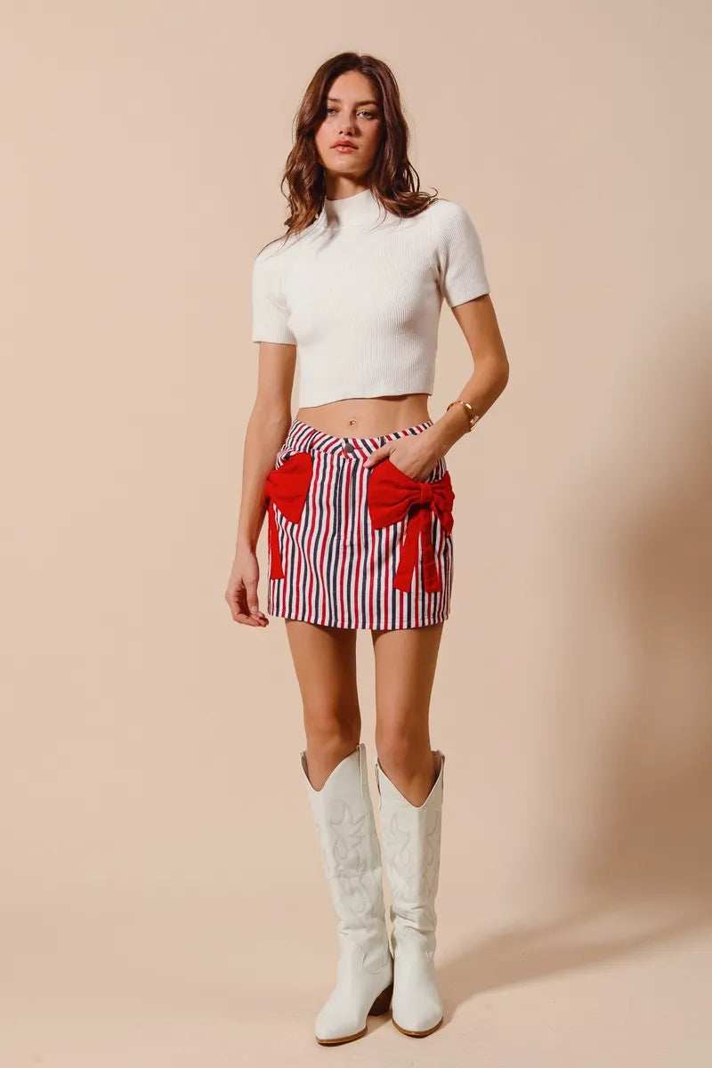 SO ME Contrast Bow Knot Pocket Fourth Of July Denim Skirt - Trendsi - Flyclothing LLC