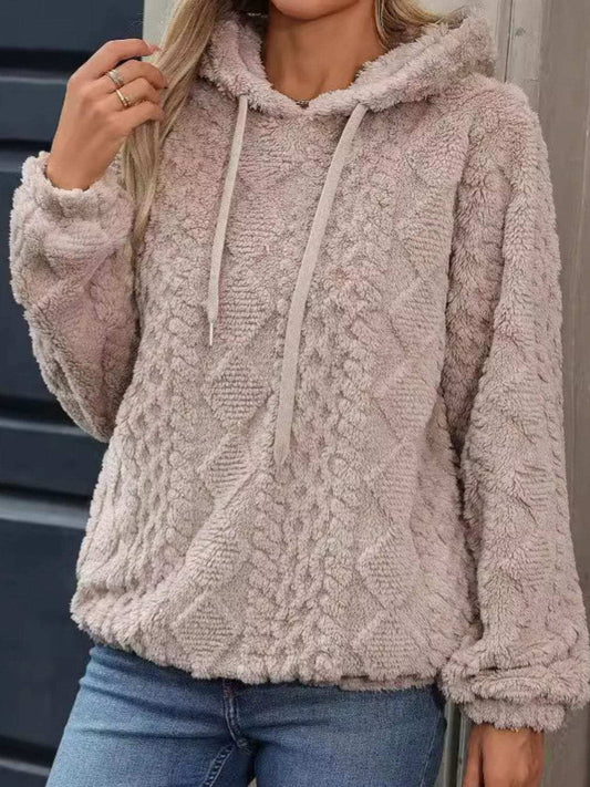 Drawstring Long Sleeve Plush Hoodie - Trendsi - Flyclothing LLC