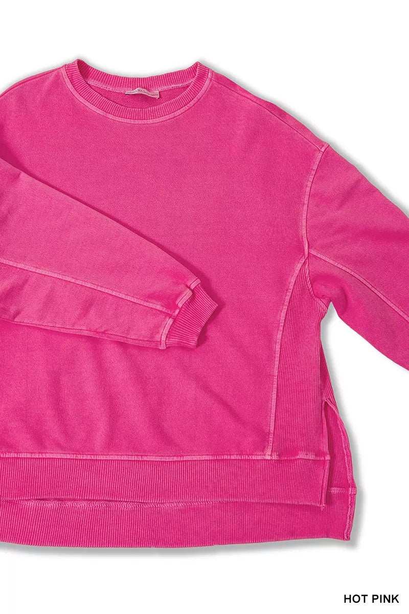 Zenana Full Size French Terry Pigment Dye & Enzyme Washing Pullover Plus Size - Trendsi - Flyclothing LLC