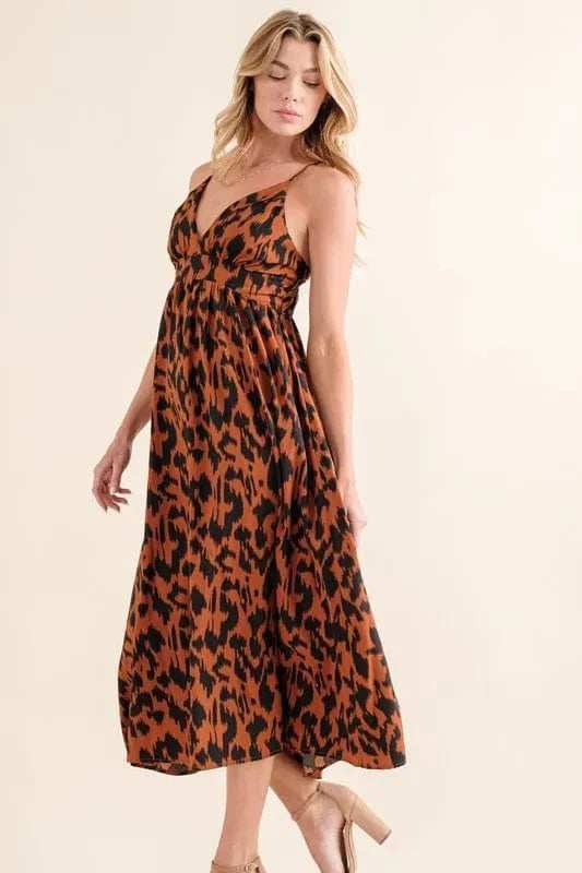 And The Why Leopard Print Plunge Maxi Dress - Trendsi - Flyclothing LLC