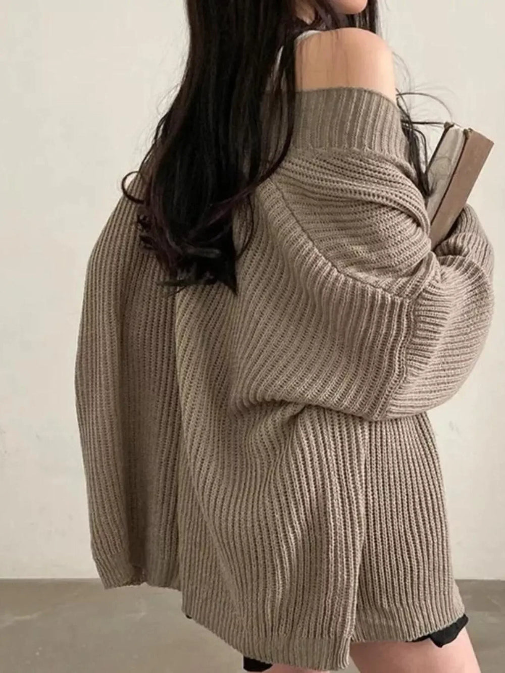 Open Front Oversized Knit Cardigan - Trendsi - Flyclothing LLC