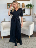 Double Take Full Size V-Neck Tied Side Slit Jumpsuit - Trendsi - Flyclothing LLC