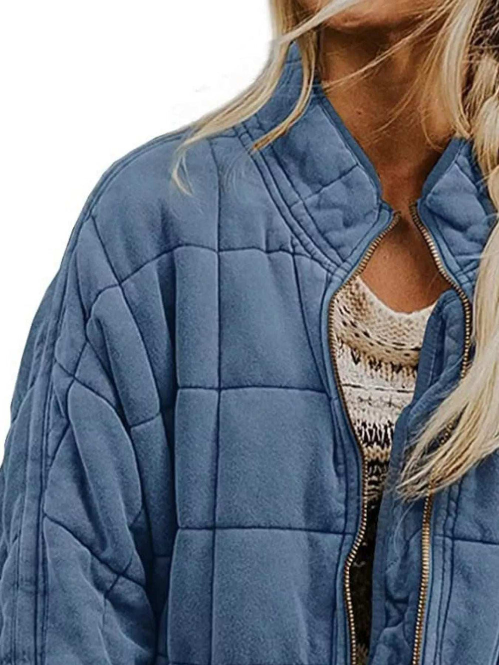 Full Size Zip Up Quilted Bomber Jacket Plus Size - Trendsi - Flyclothing LLC