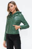 Snobbish Faux Leather Zip Up Drawstring Hooded Jacket - Trendsi - Flyclothing LLC