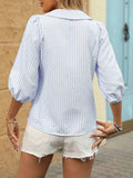 Striped Button Down 3/4 Sleeve Shirt - Trendsi - Flyclothing LLC