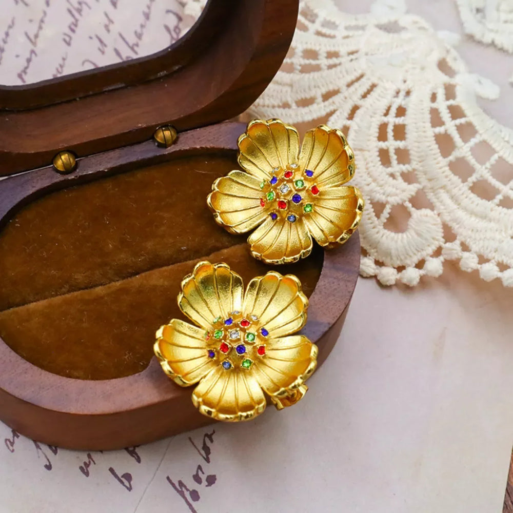 18K Gold-Plated Flower Earrings - Trendsi - Flyclothing LLC