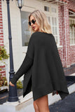 Slit V-Neck Dropped Shoulder Sweater - Trendsi - Flyclothing LLC