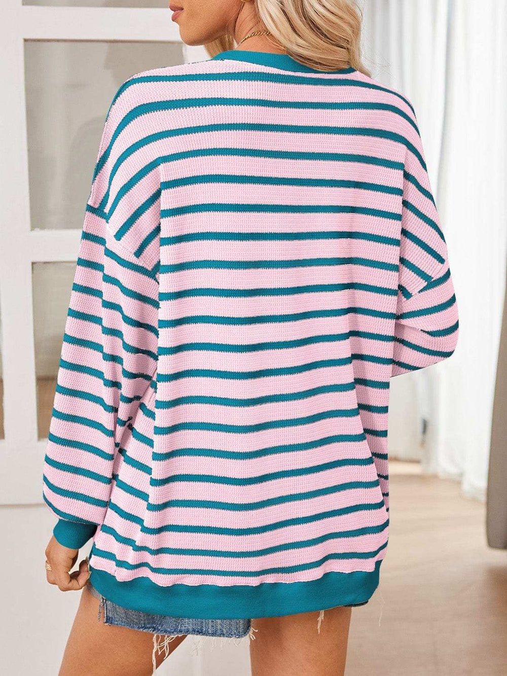 Lovelet Striped Contrast Long Sleeve Sweatshirt - Trendsi - Flyclothing LLC