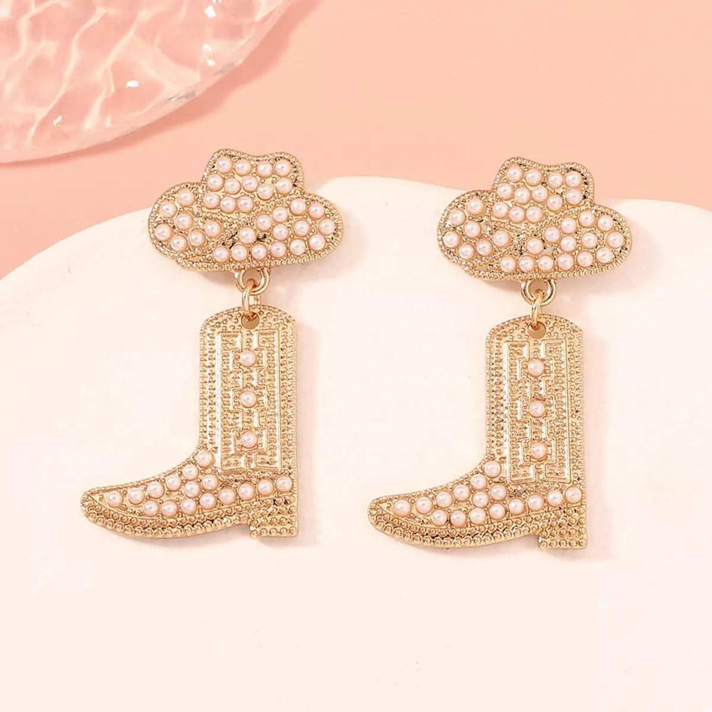 Rhinestone Cowboy Boot Dangle Earrings - Trendsi - Flyclothing LLC