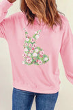 Floral Bunny Round Neck Long Sleeve Sweatshirt - Trendsi - Flyclothing LLC