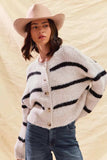 SO ME Stripe Soft Touch Button Cozy Sweater Cardigan - Trendsi - Flyclothing LLC
