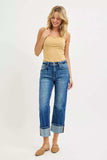RISEN High Rise Straight Jeans with Distressed Hem - Trendsi - Flyclothing LLC