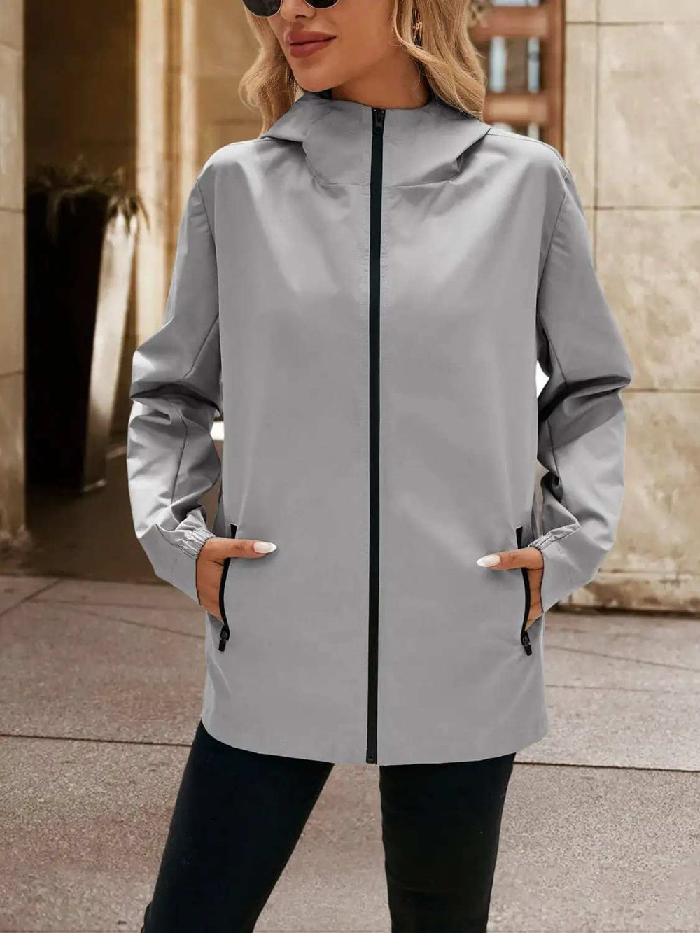 Pocketed Zip Up Hooded Jacket - Trendsi - Flyclothing LLC