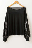 Sequin Boat Neck Long Sleeve Blouse - Trendsi - Flyclothing LLC