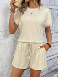 Textured Knit Round Neck Top and Shorts Set - Trendsi - Flyclothing LLC