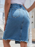 Raw Hem Slit Denim Skirt - Trendsi - Flyclothing LLC