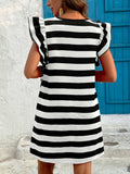 Striped Ruffle Sleeve Casual Summer Dress - Trendsi - Flyclothing LLC