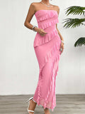 Devine Ruffled Slit Back Tube Maxi Dress - Trendsi - Flyclothing LLC