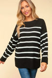 Haptics Full Size Striped Contrast Side Slit Sweater - Trendsi - Flyclothing LLC
