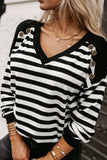 Striped Lace Detail V Neck Top - Trendsi - Flyclothing LLC